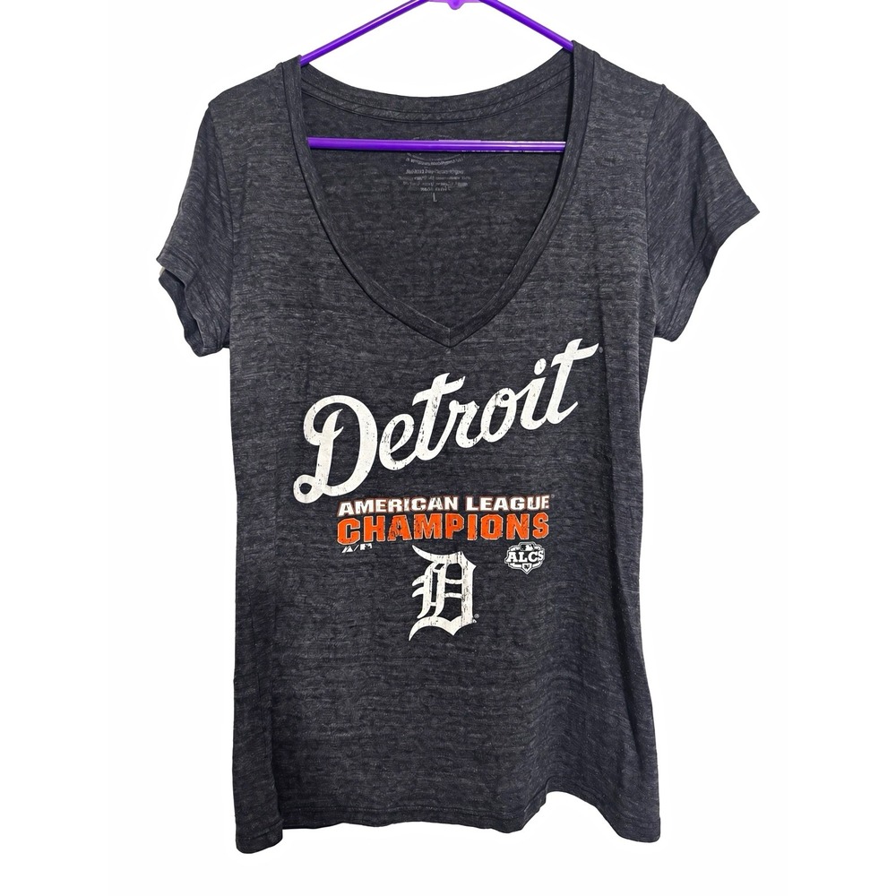 Majestic Detroit Tigers American League Champions Gray V-Neck Tee Women's L